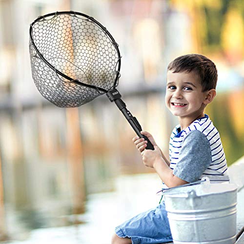 Plusinno Fly Fishing Net Fish Landing Net, Trout Bass Net Soft Rubber Mesh Catch And Release Net (16" X 13" Hoop Size) #TOP4