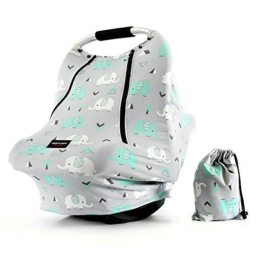 Image of Baby Car Seat Covers-Acrabros Multifunctional Infant Carseat Canopy for Boys Girls,Stretchy Breathable Adjustable Peep Window Universal Fit,Baby Elephant