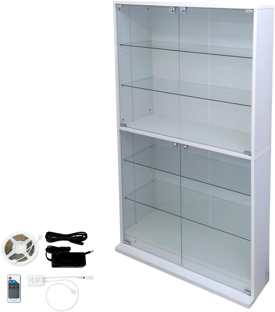 地球家具 コレクションラック DIO ディオ 本体+ホワイトLEDセット 幅90cm 高さ160cm ワイド ハイタイプ (ホワイト