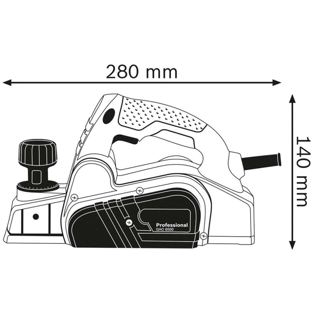 Bosch Professional: strug GHO 6500 (650 W, prędkość obrotowa bez obciążenia 16 500 min–1, prowadnica równoległa, klucz sześciokątny)