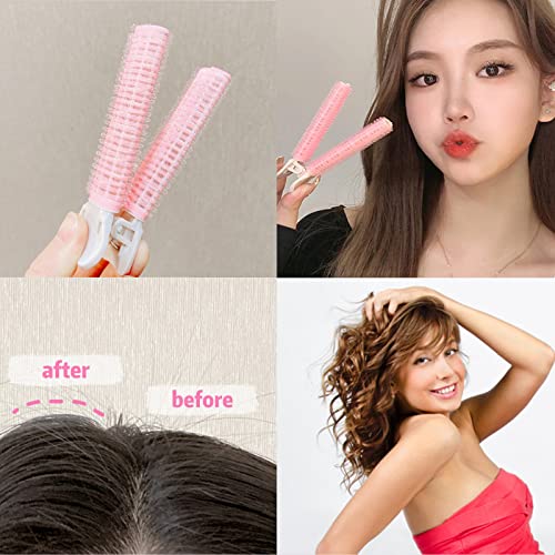 Hair Rollers With Clip Volumizing Bangs Curler Diy Styling Accessories Tool Portable Self Grip Volume Hair Root Clips, 4Pcs, Pink #TOP2