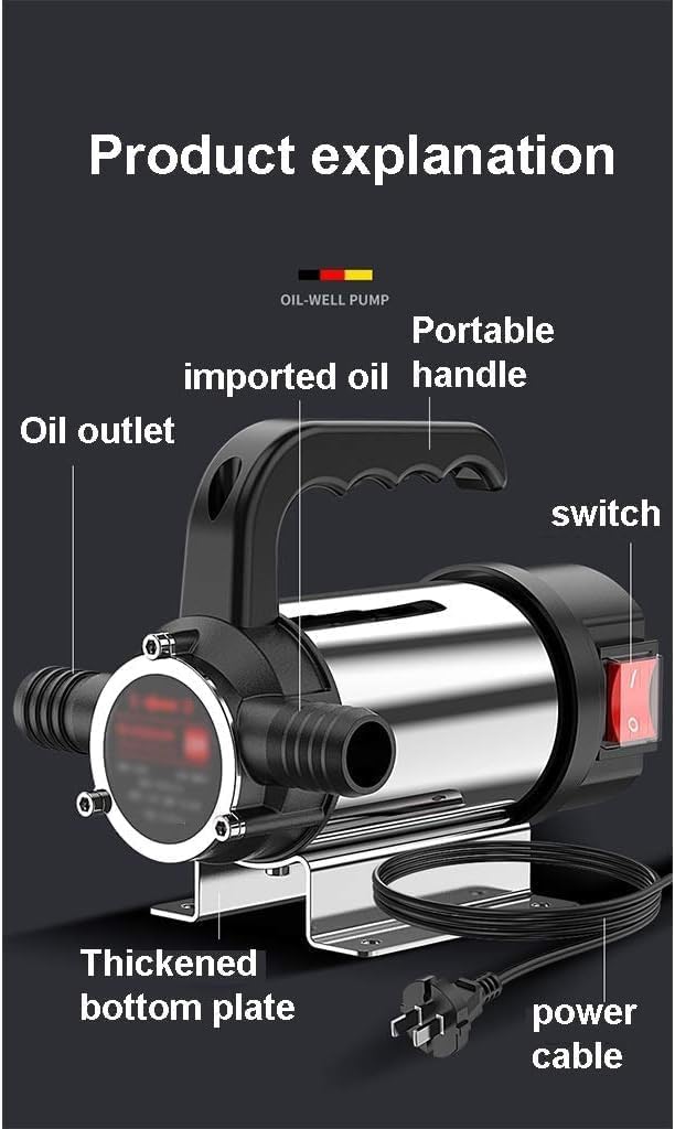 Ściągacz pompy olejowej 12 V/24 V/220 V, zestaw pompy do przenoszenia nafty oleju napędowego, ergonomiczny uchwyt, samozasysający olej odpowiedni do pojazdów rolniczych, 12 V, z rurką 6m