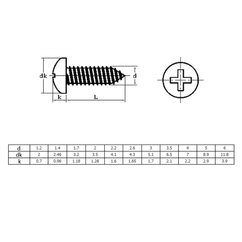 Set di viti autofilettanti, 50 mini viti autofilettanti per legno, M1 1,5, in acciaio inossidabile, a testa tonda, autofilettanti, (M1.2, 50 pezzi, 4 mm)