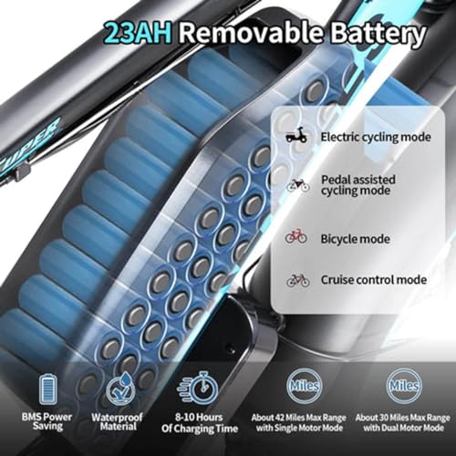 Kinsella K800 dual motor 26-inch fat tire mountain electric bike has: 23AH lithium battery, 4 color options, 21 speeds, color display. - Image 4