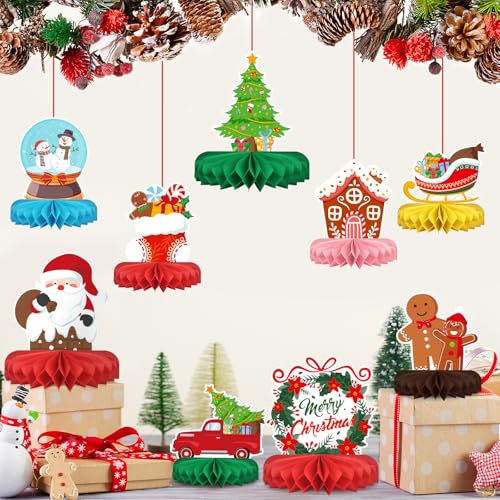 Merry Christmas Party Decorations Bundle - Includes Festive Christmas Honeycomb Centerpieces ,Santa Claus Snowman Table Toppers, Perfect for Classroom Decor, Christmas & Winter Birthday Party Supplies - Image 3