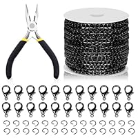 Swpeet 102Pcs Schwarz 3mm um 10 Yard Länge Schmuck Herstellung Ketten Kit mit Jump Ringen, Hummer Verschlüsse und Schmuck Zange, Halskette Ketten Kabelglied Kette Bulk Ideal für DIY Kette Herstellung