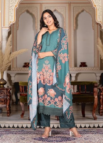 Image of Vbuyz Women's Digital Print Muslin Pakistani Style Stitched Kurta Palazzo With Dupatta | Eid Suits For Women | Salwarsuit For Women