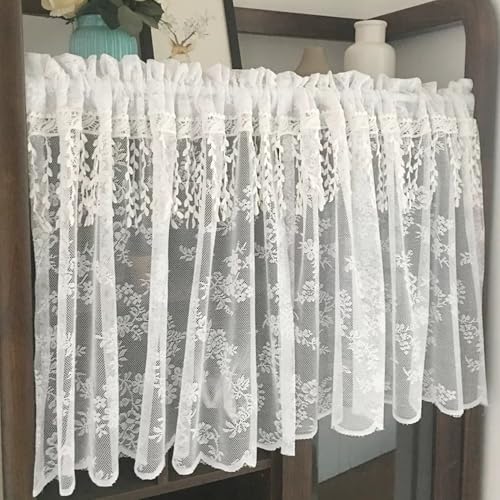 Cortinas semitransparentes blancas cortas de estilo boho floral para ventanas de salón 3