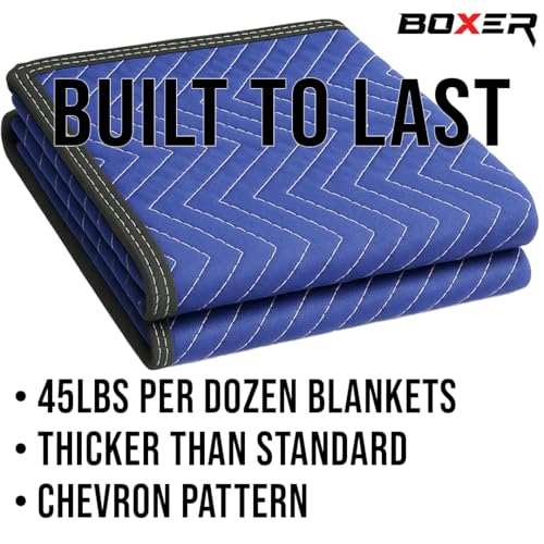 Boxer 80in x 72in (43lbs/Doz Weight) Non-Woven Universal Moving Blanket, Multipurpose, Lightweight, Blue Color, Scratch Protection