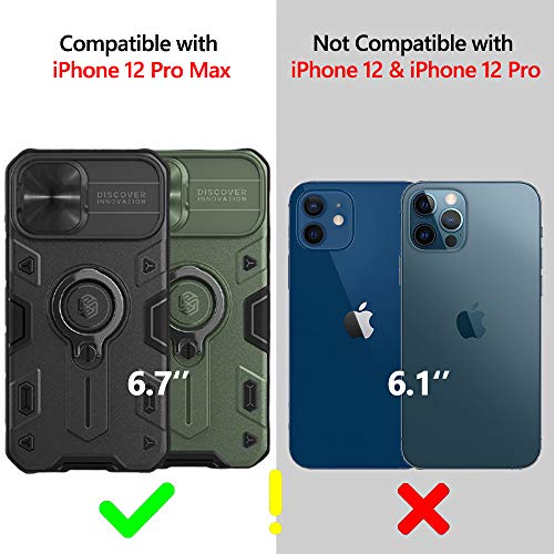 CloudValley Compatible with iPhone 12 Pro Max Case with Camera Cover & Kickstand, Slide Lens Cover + Built-in 360° Rotate Ring Stand, Black Armor Style, Impact-Resistant, Shockproof, Full Protect - Image 3