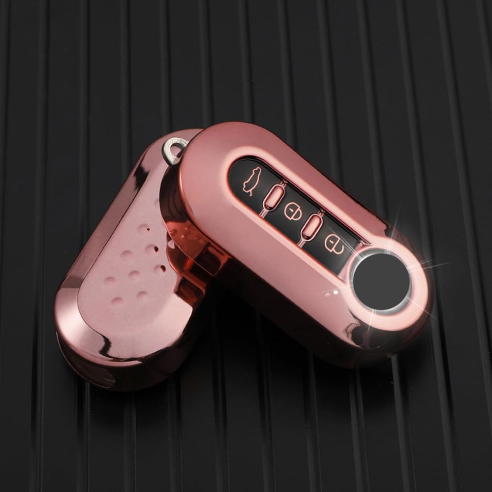 HIBEYO Flip Car Key Case Fits Fiat, TPU Silicone Key Protector, 3 Buttons, Pink - Image 4
