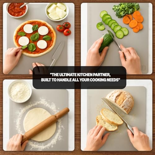 Image of Amazon Brand - Solimo Countertop Chopping, Slicing, Kneading Board | Stainless Steel | Round Edge | for Vegetables, Fruits (L)