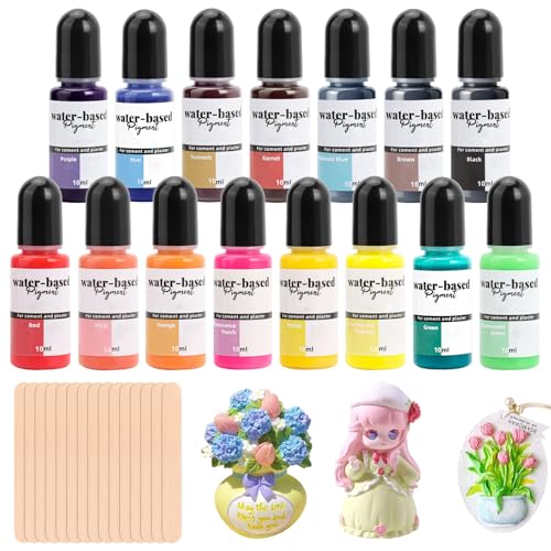 Farbpigmente für Gießpulver,15 Farben Pigment auf Wasserbasis mit 15 Rührstäbchen,DIY Kreative Farbfarbe,Resin Farbe für Gießpulver Beton Gips zum Gießen,Handwerk Zementfarbe,Epoxidharz -je 10ml