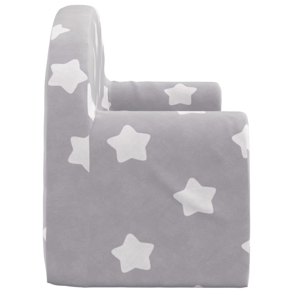 vidaXL Canapé-lit Enfant 2 Places, Lit de Jour avec Dossier et Accoudoirs, Lit d'Invité pour Tout-Petits Chambre, Gris Clair Étoiles Peluche Douce