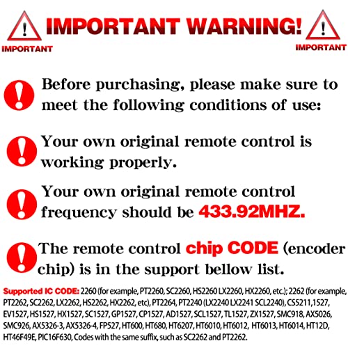 image for Kaqiwze 433.92 Mhz Garage Remote Door Opener, 2Pcs 4 Buttons Remote fo