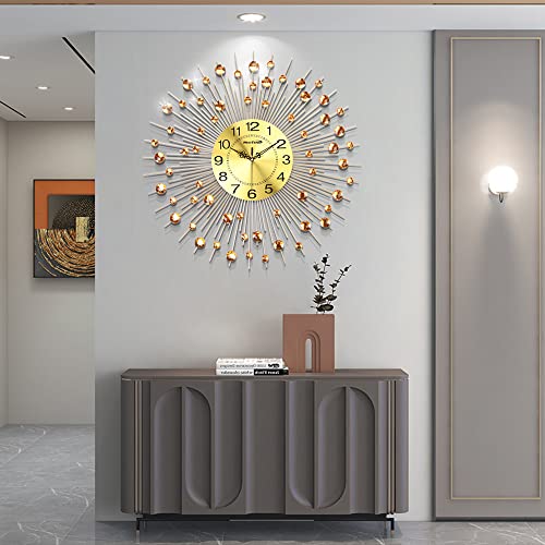 Neotend Gold Wall Clock For Living Room Decor Large Modern Farmhouse Kitchen Big Wall Watch For Bedroom Silent Giant Decorative Office Non Ticking Metal Wall Clock Battery Operated Crystal 25.6 Inch #TOP26