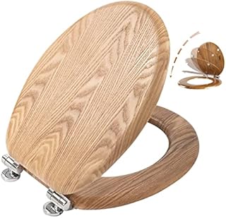 Angel Shield Antibacterial Wooden Soft Close Toilet Seat with Quick Release Adjustable Hinges Toilet Seat Easy Clean and Assembly for Bathroom 45 x 37 x 5.6 cm (Solid Oak)