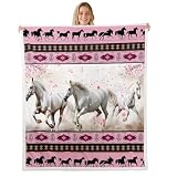 Erosebridal Pink Cherry Blossom Throw Blanket, Southwestern Native Aztec Horses, Farmhouse Fleece, Indian Tribal Geometric, 40'x50', Boho Decor