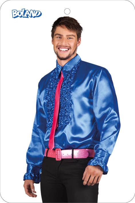Boland - Disco Shirt with Ruffles Blue for Men Costume Party Shirt 70s Theme Party Carnival, Royal, 58-60 - Image 3