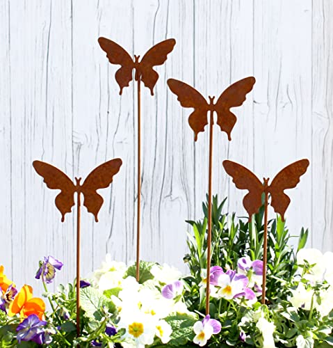 LB H&F Gartenstecker Roststecker Edelrost Rostfigur Rostdeko Figur Gartendeko (4er Set Schmetterling Stecker Rost)