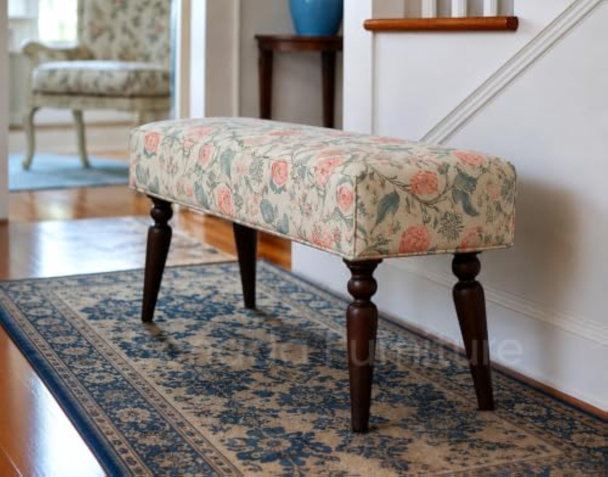 Solid Wood 2 Seater Bench Multicolor Kantha Upholstered Couch