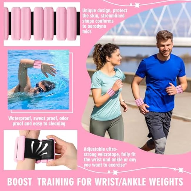 Wrist Weights Set of 2(1Lbs Each), Wearable Wrist Ankle Weights for Women & Men, Adjustable Arm & Leg Weights for Walking, Yoga, Swimming, Gym