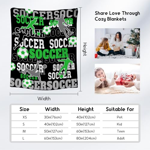 Mercuryelf Soccer Throw Blanket - Soft, Fuzzy & Warm - 60x80 Inches Flannel Blankets for Bed, Couch - Black Sports Throws Gift for Adults