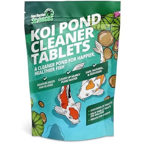 Koi Pond Cleaner Tablets - Makes The Pond Clear with Natural Pond Enzymes, Ideal for Koi Fish Pond - 25 Pcs. Koi Pond Muck and Sludge Remover Tablets, Safely Provides Clean and Clear Water Cover