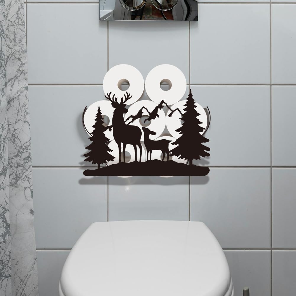 WADORN Porta Carta Igienica A Forma di Cervo, Porta Rotolo di Carta Igienica A Parete con Motivo A Forma di Animale Della Foresta In Metallo, Divertente Porta Rotolo, per 8 rotolo Extra In Bagno