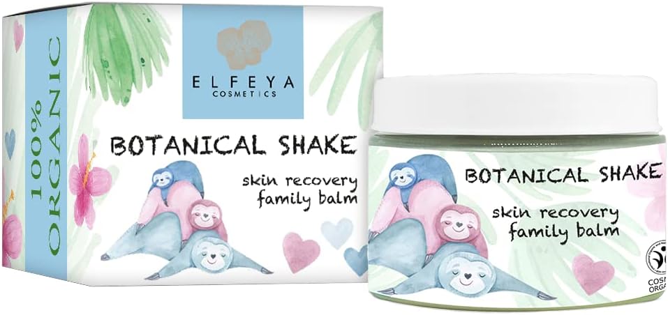 Elfeya BOTANICAL SHAKE Made of Shea and Cocoa Butter, Coconut oil, Almond oil, beeswax 100% Organic universal balm for all skin types โ hands, face and body. Suitable for sensitive skin 150ml