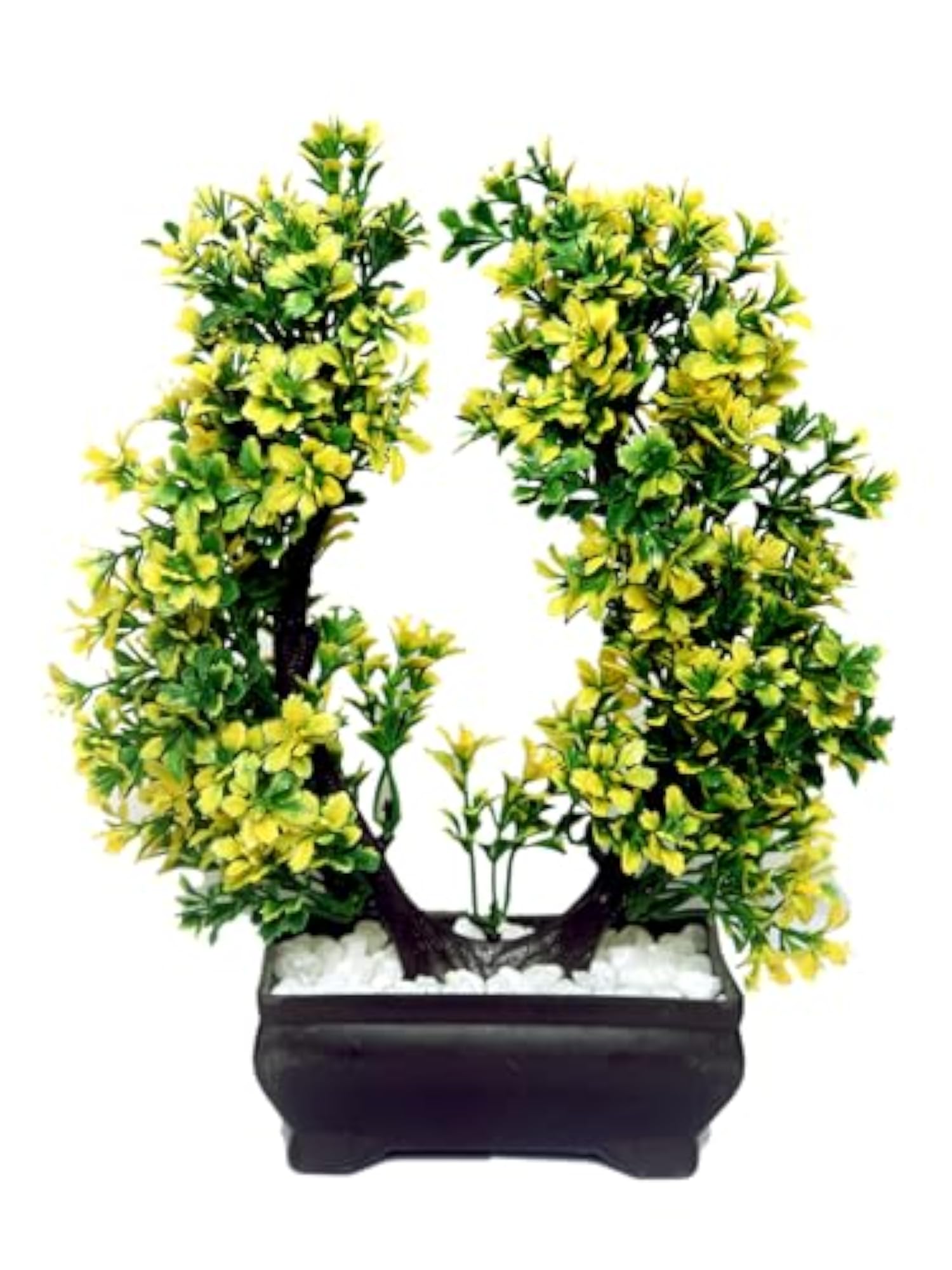 Artificial Yellow Leaf Plant with White Stones, Home Decor