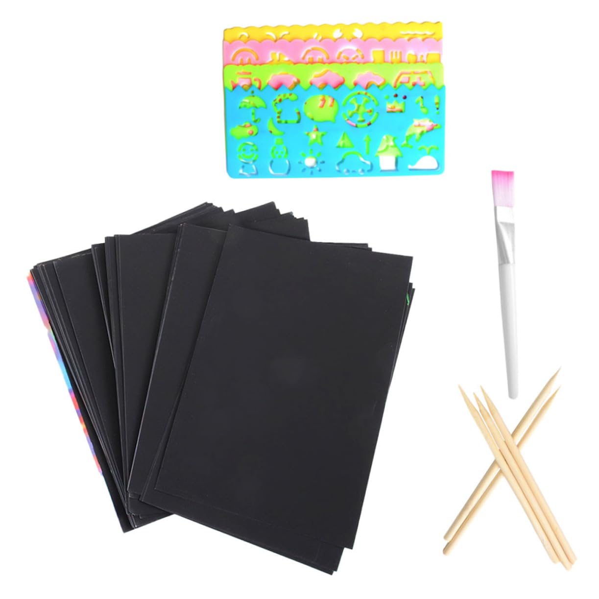 CIYODO DIY Scratch Paper Drawing Sheets Set for Boys and Girls Sheets Stencils Kit Brush Stylus
