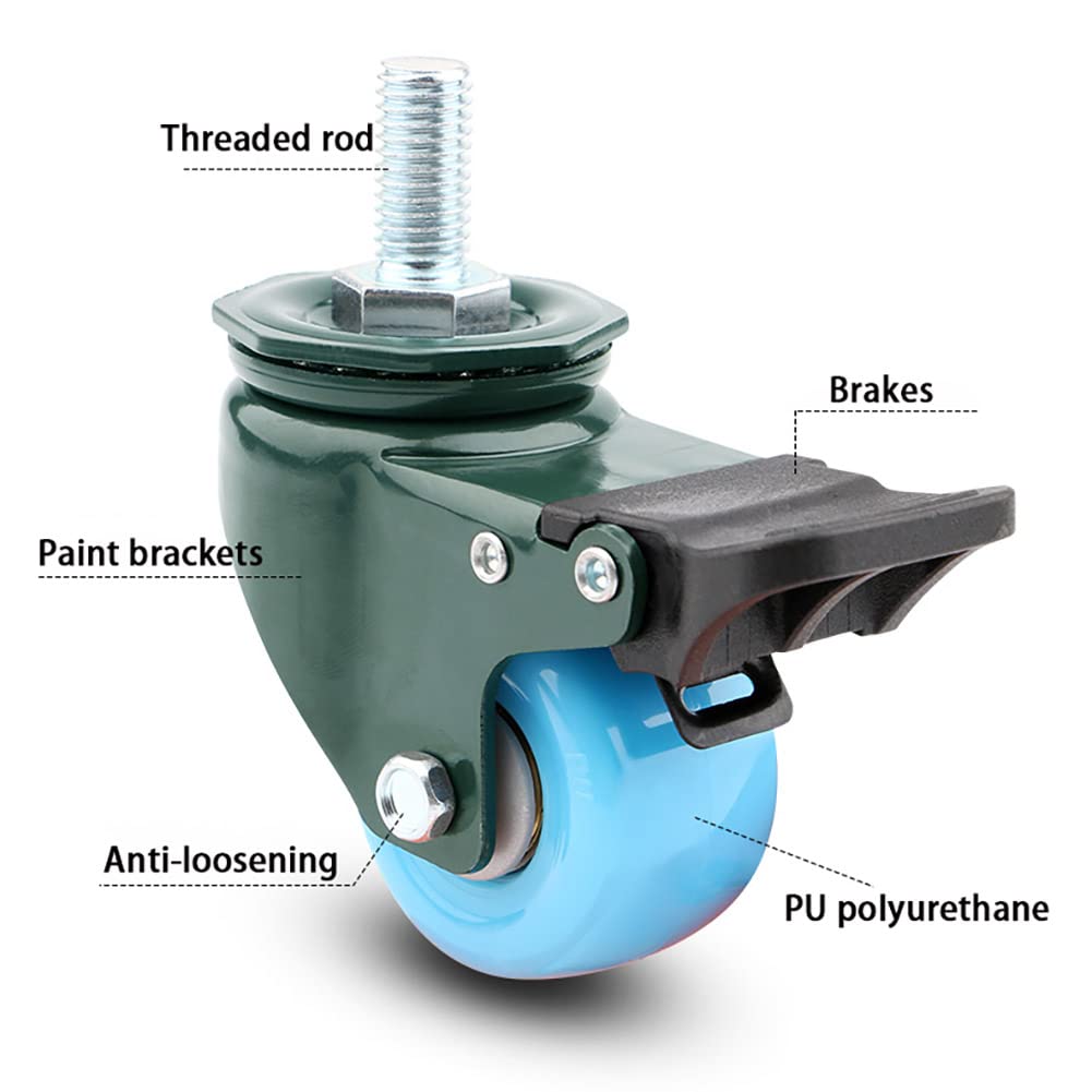 Industrielle Schwerlast-Rollen 1,5 Zoll (40 Mm) 2 Zoll (50mm) M8 / M10 / M12 Gewinde Doppeltes Lager Möbel-Rollen Mit Bremse Universal Schwenkbar Lenkrollen Tragfähigkeit 250-300KG
