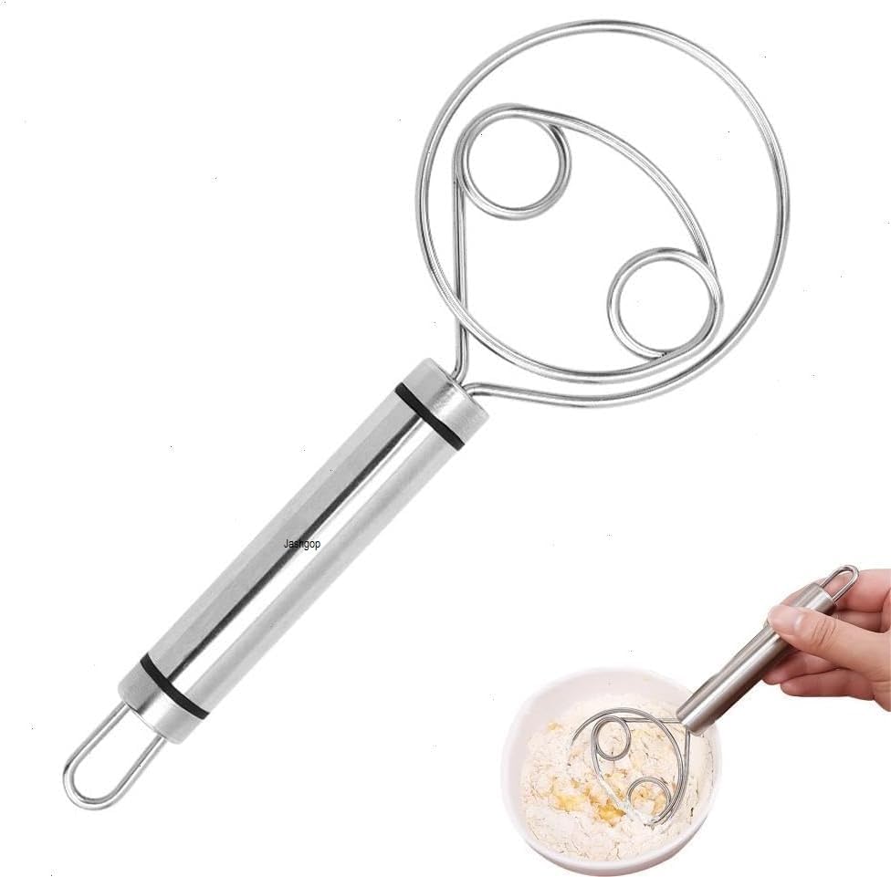 Nuts N Spices Stainless Steel Dough Whisk Manual Bread Whisk Non-Slip Heat Resistant Dough Whisk, Dough Mixer Hand Tool for Bread, Batter and Pastry (Pack of 1)