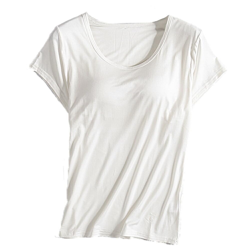 [ＫａｒｌｙＳｈｏｐ　ｉｍｐｏｒｔ] カップ付き 半袖インナー ブラトップ フレンチスリーブ パッド付き Tシャツ トップス 伸びる 肌着 無地 シンプル rr520