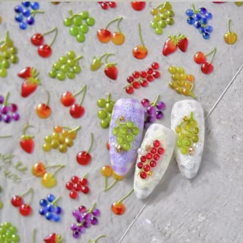 Image of Fruit Nail Art Stickers Summer Colorful Nail Stickers 5D Embossed Cute Manicure Decals Accessories Self Adhesive Slider for Women DIY Nails Art Decorations Accessories
