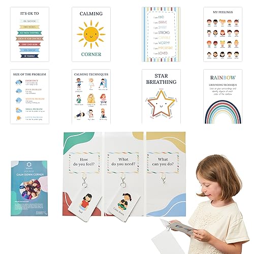 ODOXIA Beruhigungsecke Kit | Positive Zitate & Atemtechnik | Beruhigungsecke Artikel Kinder | Beruhigungsset Mit Beruhigungsecke Zubehör Für Kinder | Calm down Corner Set 3