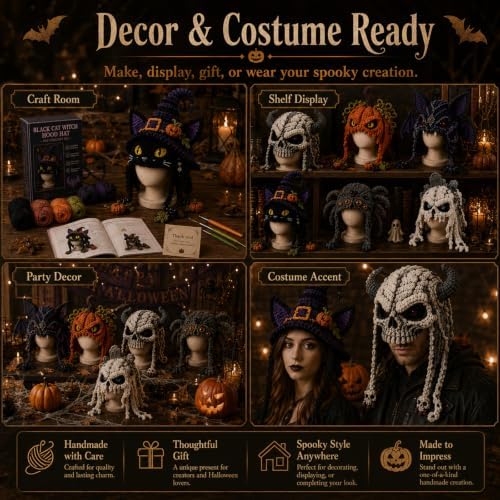 LWLQCZJ DIY Crochet Kit Fantasy Animal Hood Hat Beginner Craft Set with Yarn & Hook (Black CAT) - 5