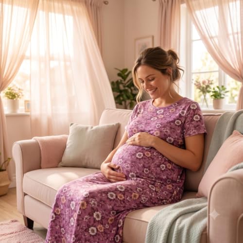 Image of Zero Clothing Feeding Dress for New Moms Casual Loungewear Ankle Length | Cotton Maternity Nighty | Zipless Feeding Dresses for Women | Pregnancy & Nursing Wear
