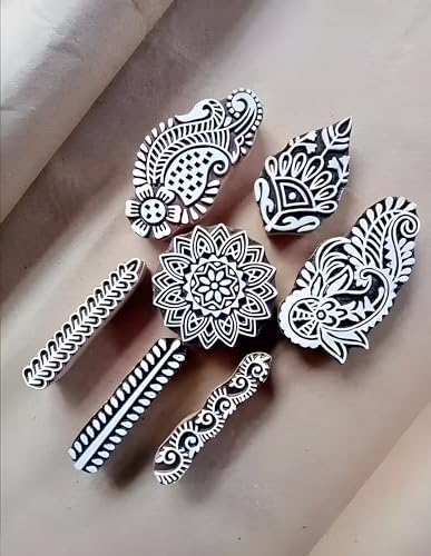 Image of RENIQ Wooden Printing Block for Fabric & DIY Craft | Handcrafted Indian Design Stamp for Textile, Pottery, Mehndi & Home Decor (Multicolor1)