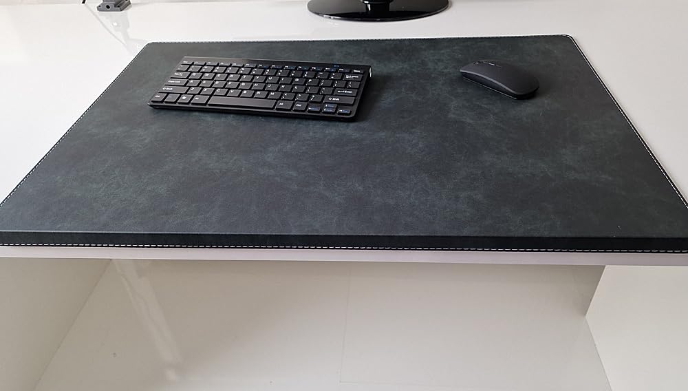 Gewinkelte Schreibtischunterlage mit Kantenschutz Nubuk Leder 60 x 38 Anthrazit