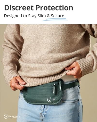 Image of Vantamo Money Belt with RFID For Men & Women, Hidden Passport Holder for Travel, 2 Compartment Travel Fanny Pack for Women Anti Theft
