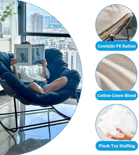 Large Wicker Outdoor Rocking Chair - Comfortable Egg Lounge Chair for Bedroom, Living Room, Porch, and Garden - Stylish & Durable Patio Furniture