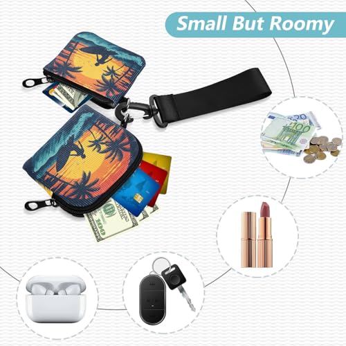 Summer Sunset Sea Wave Women's Change Wallet Card Cases Large Capacity Wristlet Wallet Key Holder with Zipper Pocket for Daily Use 2 Pcs2