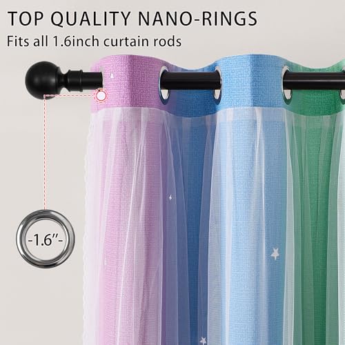 Image of XiDi Green Purple Blue Curtains 72 Inches Long for Girls Bedroom 2 Panels Set, Blackout Rainbow Curtains for Kids Room Decor, Unicorn Wall Decals Drapes for Little Girl Nursery Room 52 Inches Wide