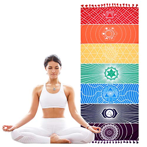 KATELUO Chakras,Tapiz,Manta Yoga,Toalla Yoga para Hogar Viajes Decoración del Hogar,Se Puede Usar para decoración, colchoneta de Yoga, Chal de Sol, Cubierta de Playa, colchón