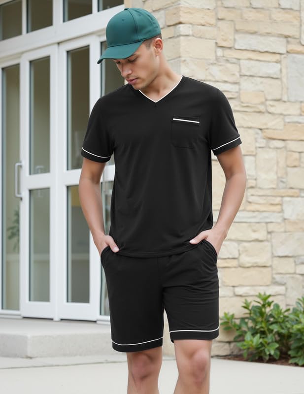 Marvmys Men Pajamas Set Summer Pajamas Short Sleeve Pajama Set Lightweight Pj Set Sleepwear Outfits with Pockets S-2XL4