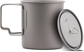Titanium Camping Mug 750 ml / 25 oz Single-Wall Pot with Lid, Ultralight Backpacking Cup, Folding Handles, Boil Water & Cook Meals for Hiking, Bushcraft, Outdoor Survival