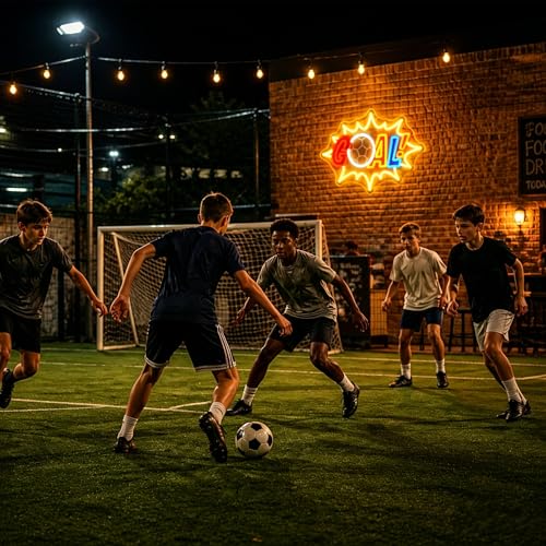 Image of Soccer Neon Sign, JGHTURIE Goal Dimmable Neon Signs for Wall Decor, Football Led Light up Led Sign for Boys, Fans Sports Themed, Game Room, Bar, Party & Man Cave Decor - USB Powered