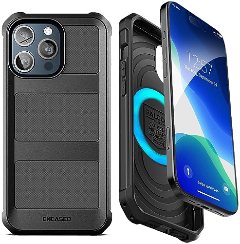 ENCASED Falcon Designed for iPhone 15 Pro Phone Case Compatible with MagSafe - Protective Shockproof Magnetic Case (Black)